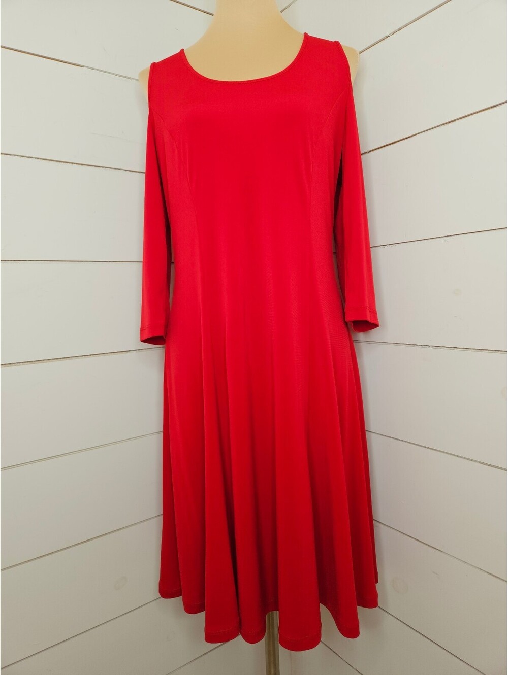 NWOT Susan Graver Liquid Knit small red cold shoulder midi dress